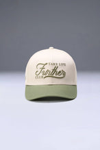 Oat Milk/Sage Classic Further Cotton Hat showing mid profile side silhouette and structured cotton twill fabric by TLF Apparel – front view 