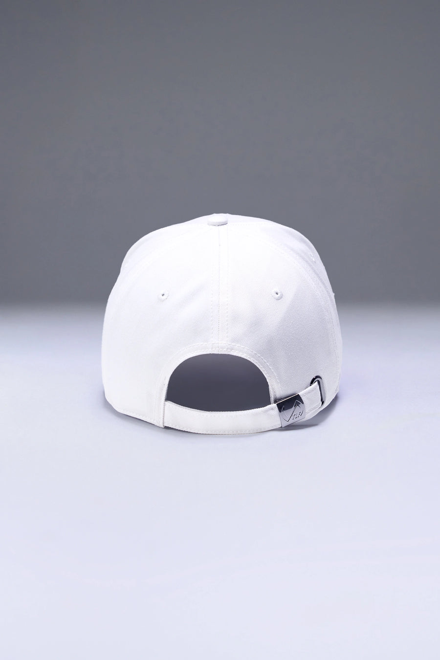 White Classic Further Cotton Hat with adjustable self strap metal buckle closure and classic 6-panel construction by TLF Apparel – back view 