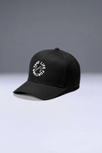 Black Classic Further Circle Hat with heavyweight cotton twill fabric and front center embroidery for workouts and everyday wear by TLF Apparel – front view 