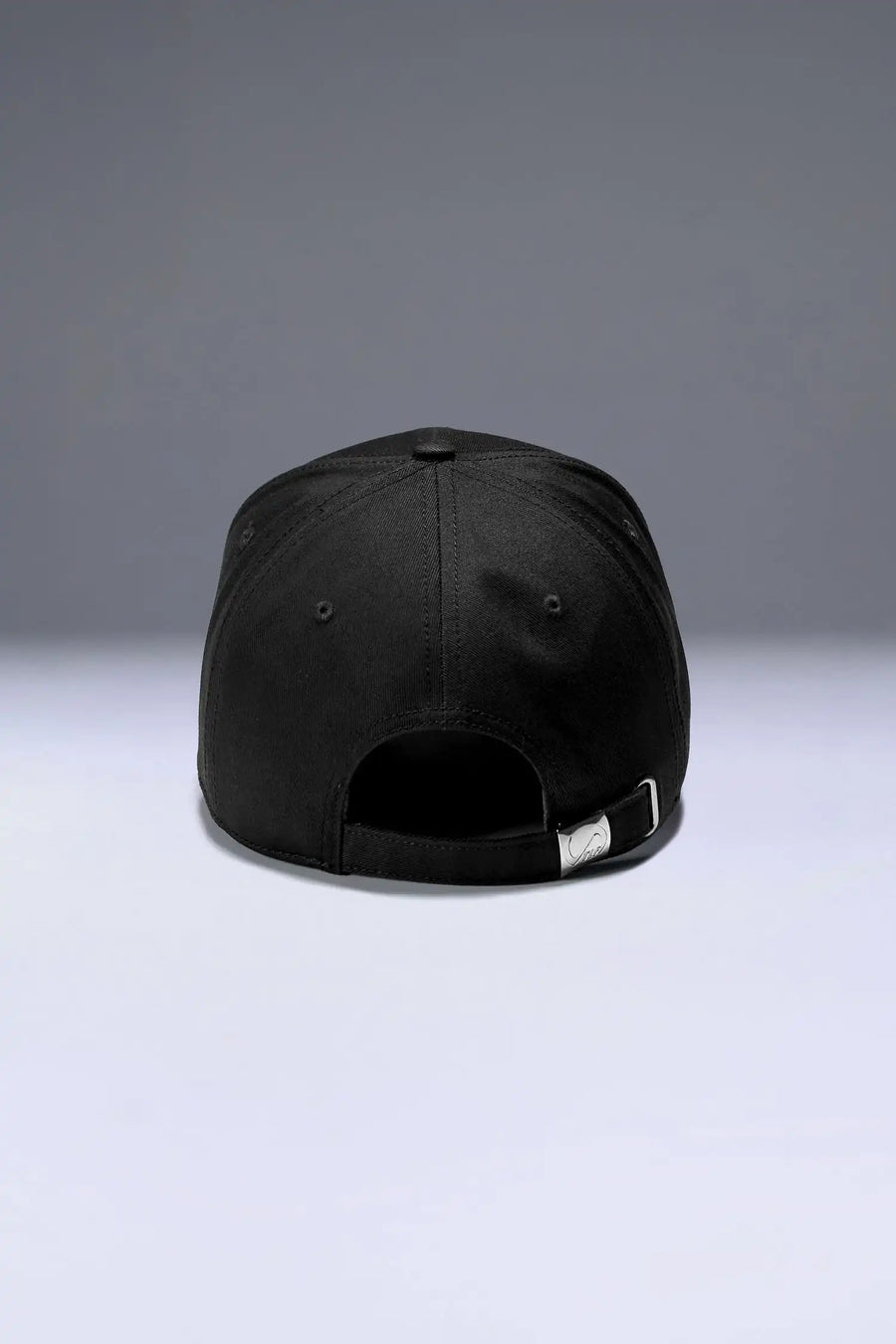 Black Classic Further Circle Hat with adjustable self strap metal buckle closure and classic 6-panel construction by TLF Apparel – back view 