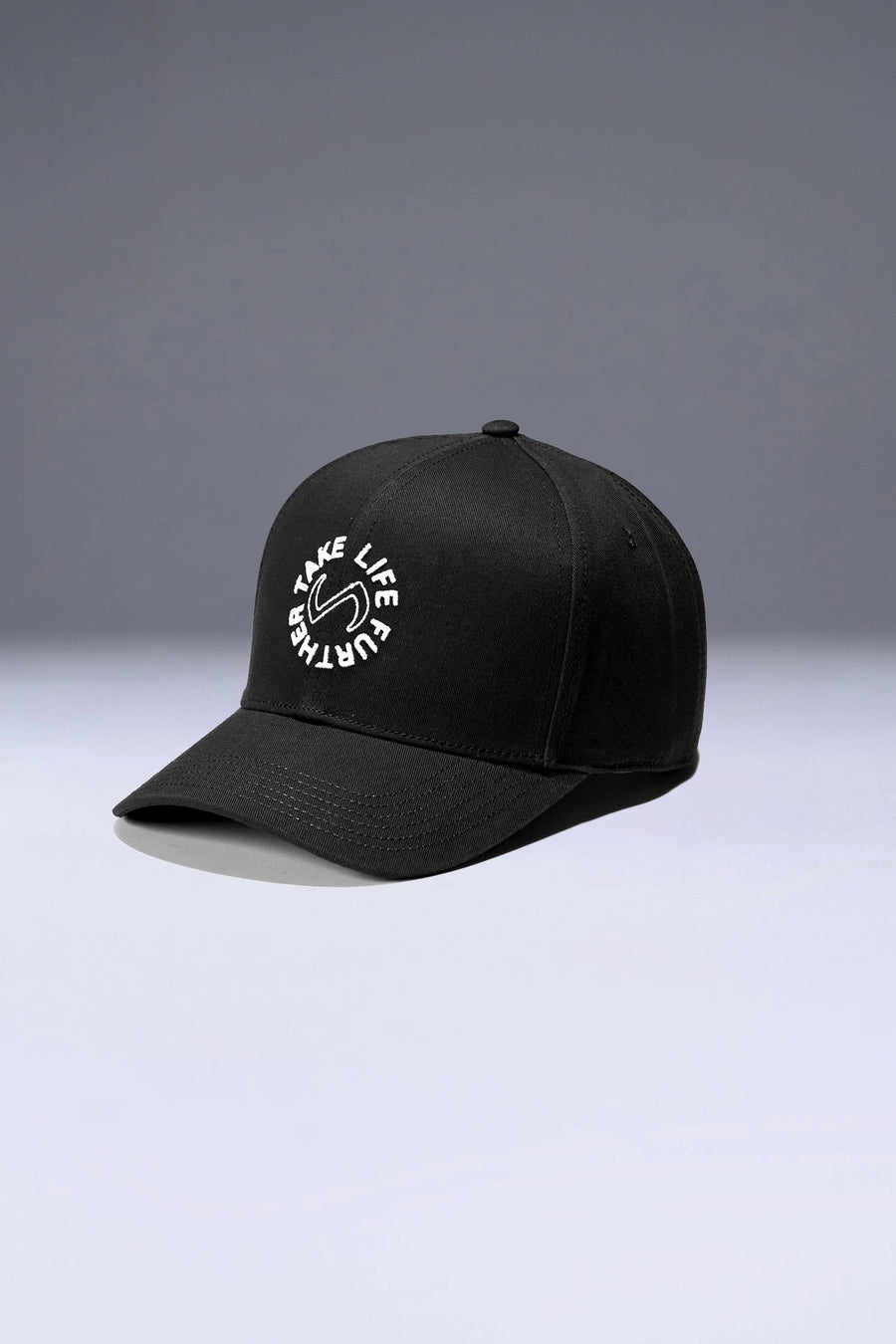Black Classic Further Circle Hat showing mid profile side silhouette and structured cotton twill fabric by TLF Apparel – side view 