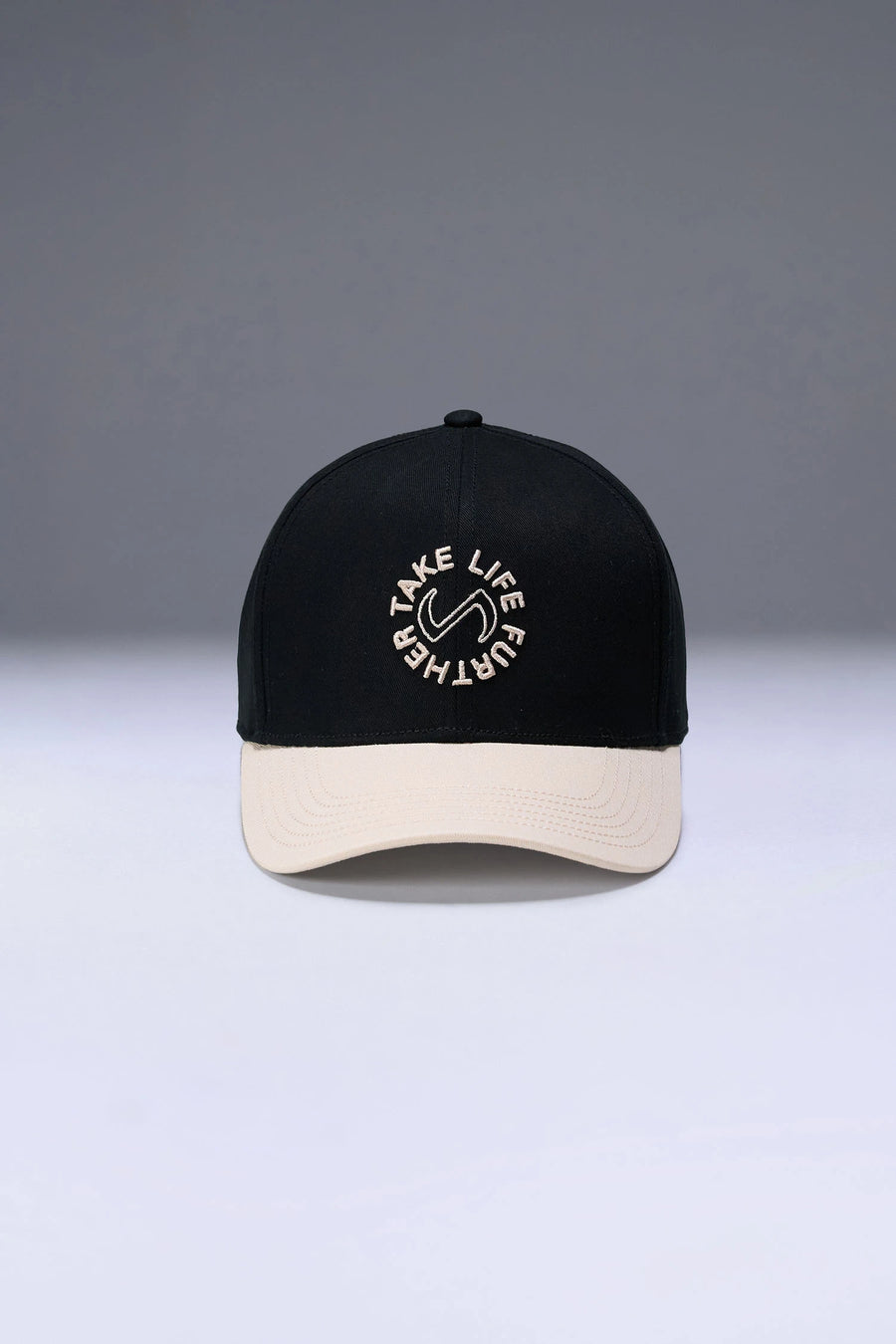 Black/Oat Classic Further Circle Hat showing mid profile side silhouette and structured cotton twill fabric by TLF Apparel – front view 
