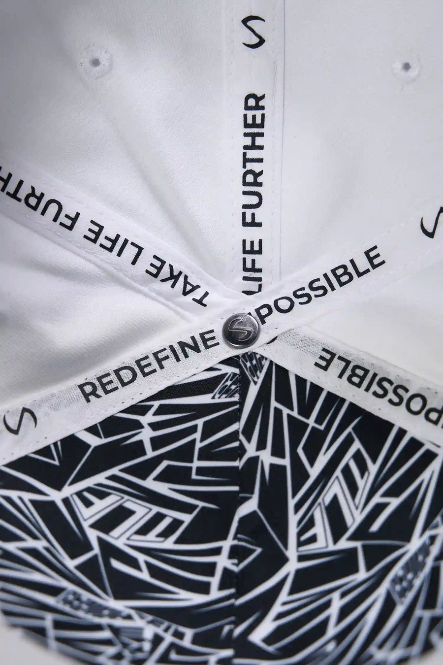 White Classic Further Circle Hat showing Take Life Further full circle embroidery and cotton twill fabric detail by TLF Apparel – detail view 