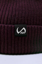 Wine Unisex Cuffed Knit Beanie with a fold over cuff, TLF clip label and uses a premium viscose knit fabric blend for premium comfort by TLF Apparel – close view