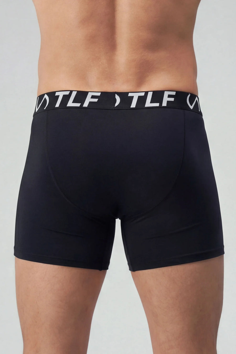 Black Mens Performance Boxer Brief with breathable athletic fit and stretch performance fabric by TLF Apparel – back view_x000B_ 