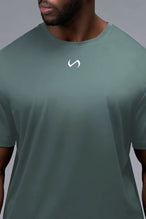 Detail Front View Of Back Script Oversized Tee in Green