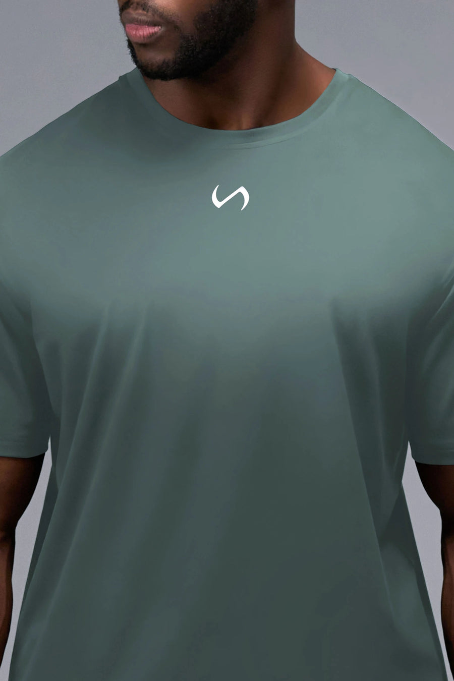 Detail Front View Of Back Script Oversized Tee in Green