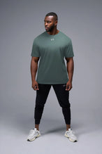 Back View Of Back Script Oversized Tee in Green