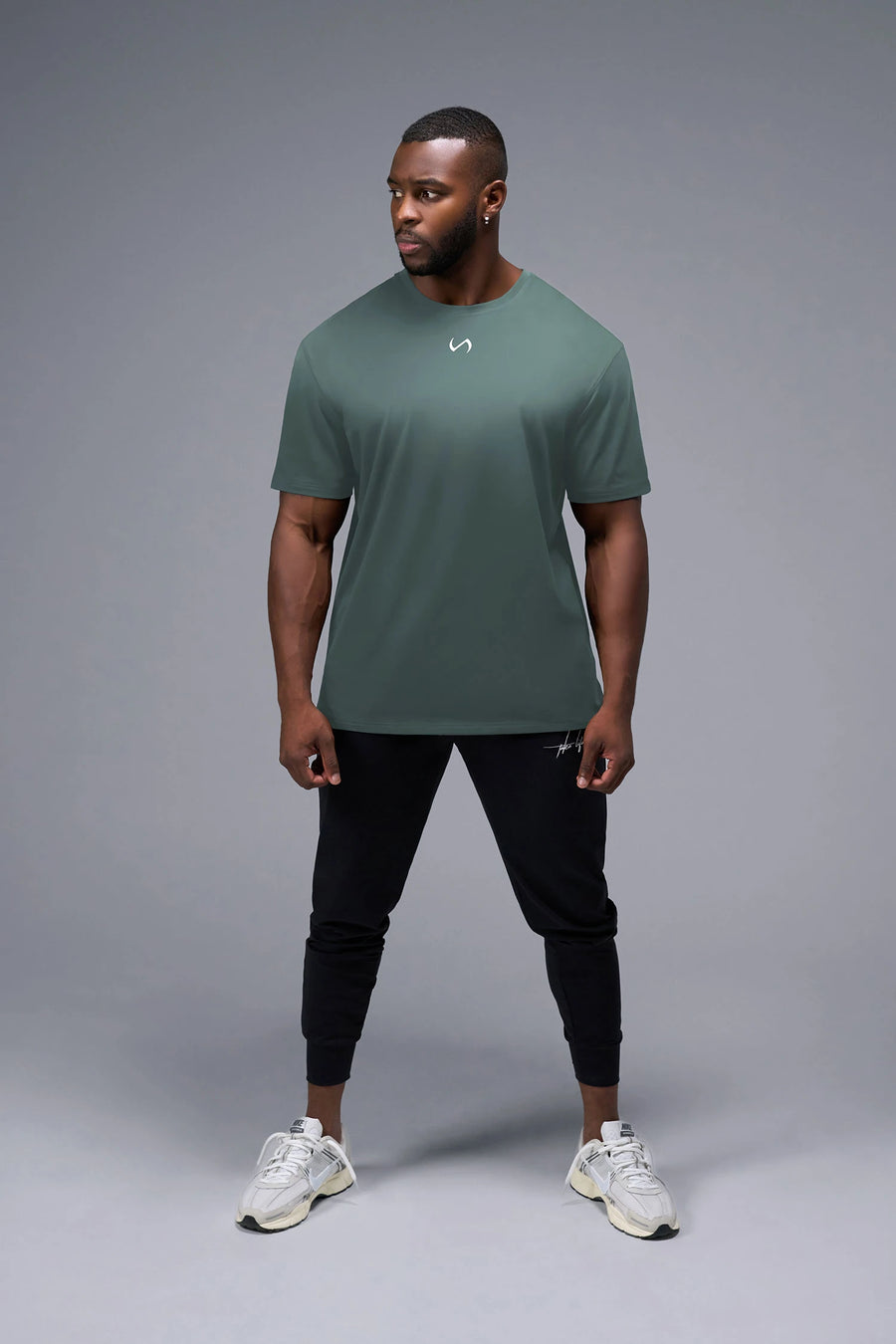 Back View Of Back Script Oversized Tee in Green