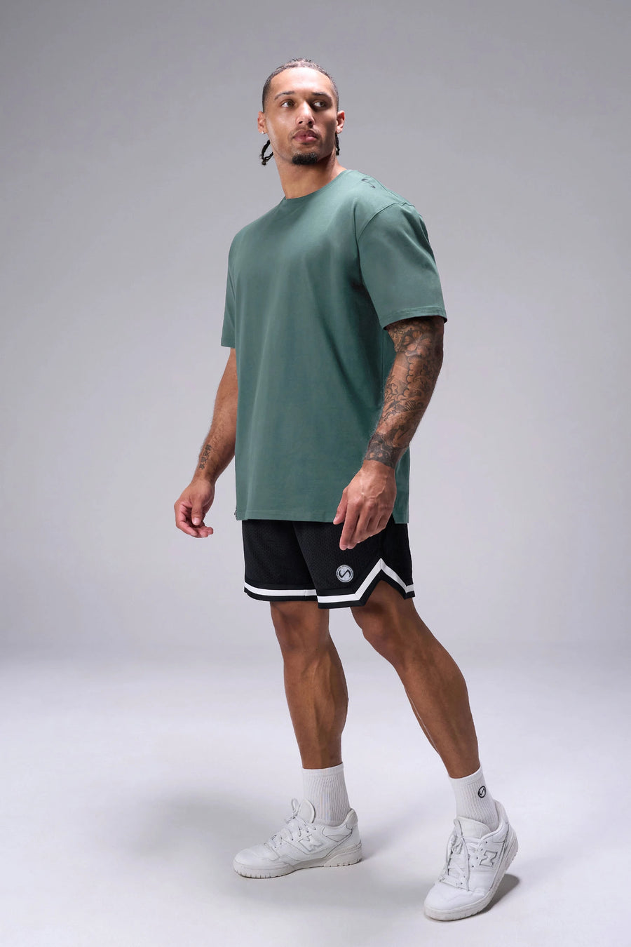 Green Classic Script Cotton Luxe Oversized Tee with Take Life Further rear right script logo by TLF Apparel – front view