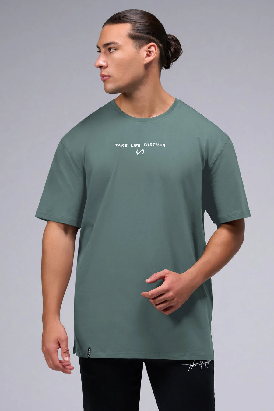 Front View Of Take Life Further Oversized Tee in Green