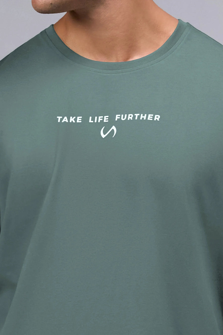 Front View Of Take Life Further Oversized Tee in Green