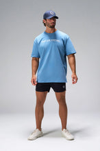 Blue Take Life Further Oversized Tee with minimal Take Life Further chest print by TLF Apparel – front view 