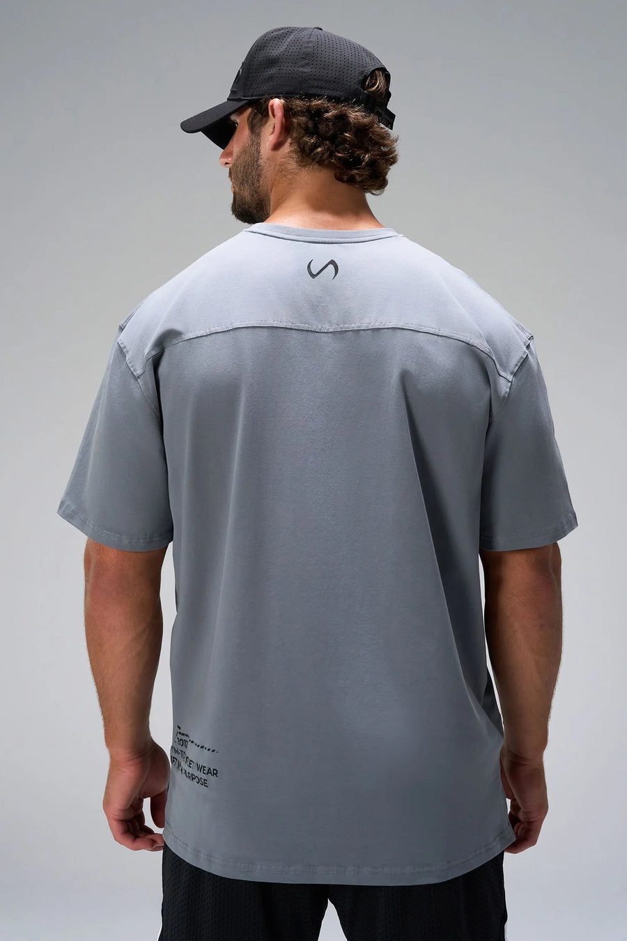 Gray Take Life Further Oversized Tee showing Est 2012 Gym-To-Street back hem callout by TLF Apparel – back view 