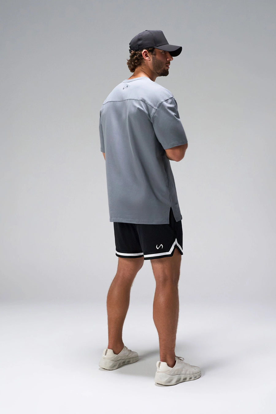 Gray Take Life Further Oversized Tee showing oversized drape and gym-to-street fit by TLF Apparel – side view 