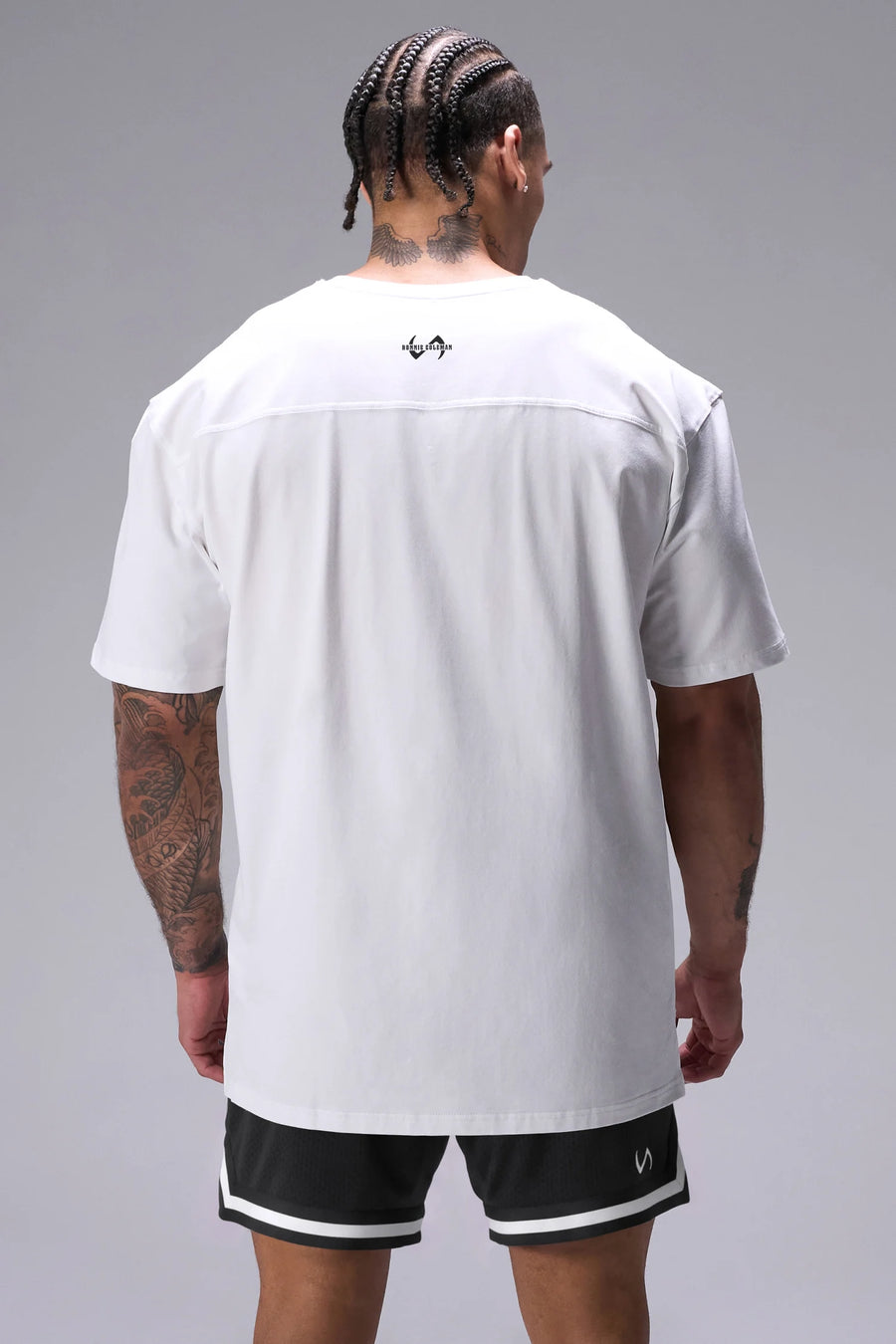 White Ronnie Coleman “signature” Tee oversized graphic workout shirt featuring Cotton Luxe DNA™ fabric and Ronnie Coleman legacy artwork by TLF Apparel – back view