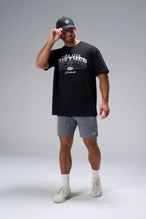 Black Take Life Further Oversized Tee with arched collegiate Take Life Further chest graphic by TLF Apparel – front view
