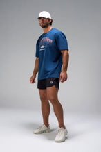  
Blue Take Life Further Oversized Tee showing side split hem and gym-to-street fit by TLF Apparel – side view 