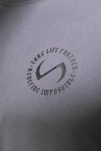 Front Detail View of Gray TLF 3 Strengths Swole Tee, featuring a custom graphic print design in our swole fit for all day wear
