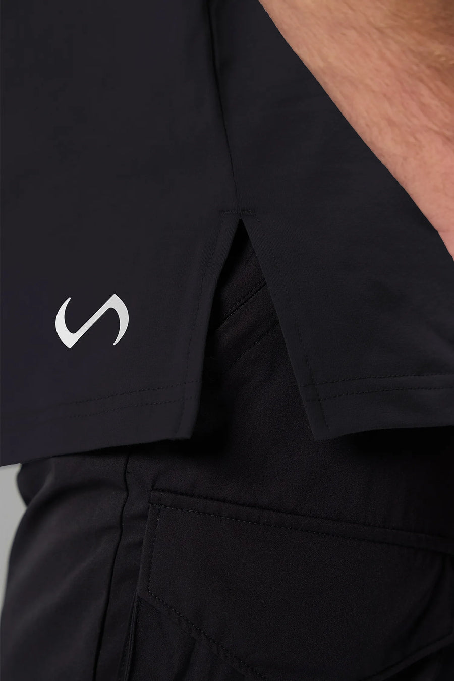 Side Detail View Of TLF Swole Tee in Black