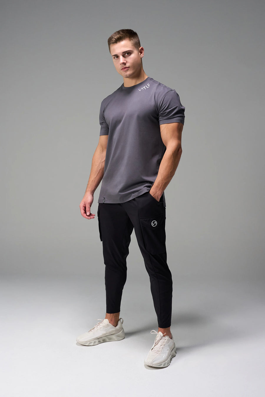 Front View Of TLF Swole Tee in Blackened Pearl Color