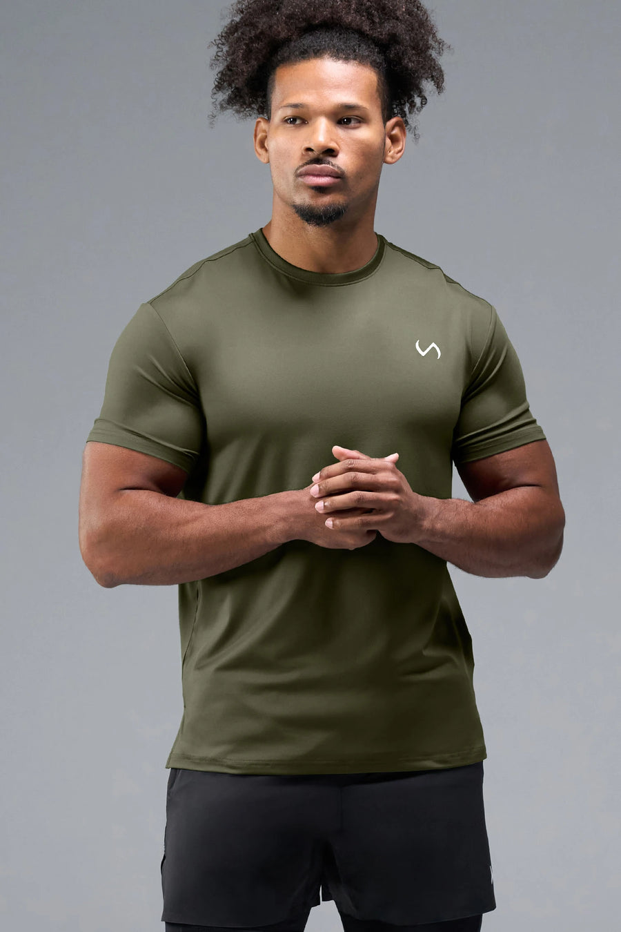 Front View of Green TLF Infi-Dry Swole Tee, crafted with our custom swole fit and utilizing our infi-dry fabric technology