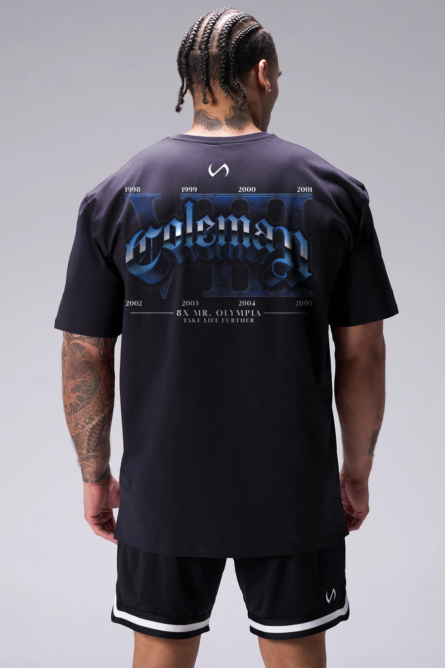 Black Ronnie Coleman “champ” Tee oversized bodybuilding graphic shirt featuring iconic Ronnie Coleman legacy artwork by TLF Apparel – back view