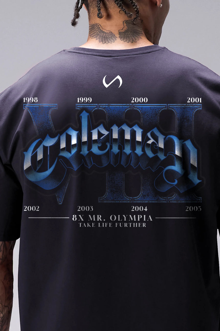 Black Ronnie Coleman “champ” Tee oversized bodybuilding graphic shirt featuring iconic Ronnie Coleman legacy artwork by TLF Apparel – back detail view