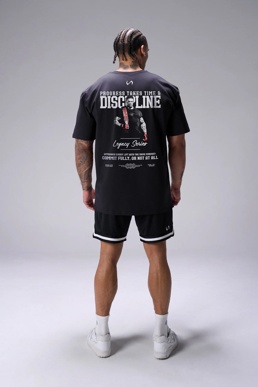 Black Ronnie Coleman “discipline” Tee oversized bodybuilding graphic shirt featuring iconic Ronnie Coleman legacy artwork by TLF Apparel – back view