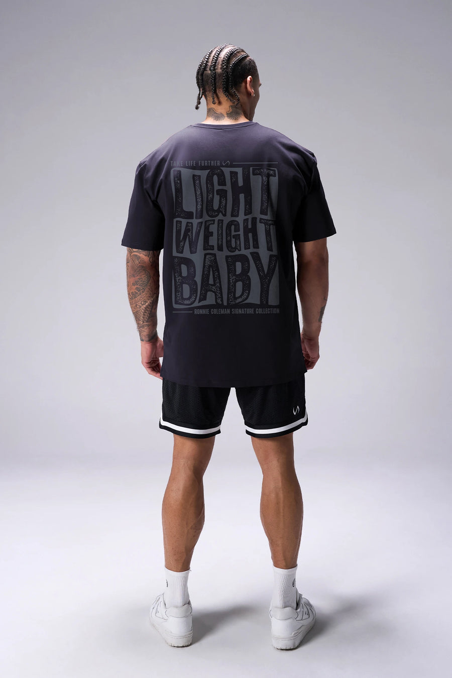 Black Ronnie Coleman “Light weight baby” Tee oversized bodybuilding graphic shirt featuring iconic Ronnie Coleman legacy artwork by TLF Apparel – back view