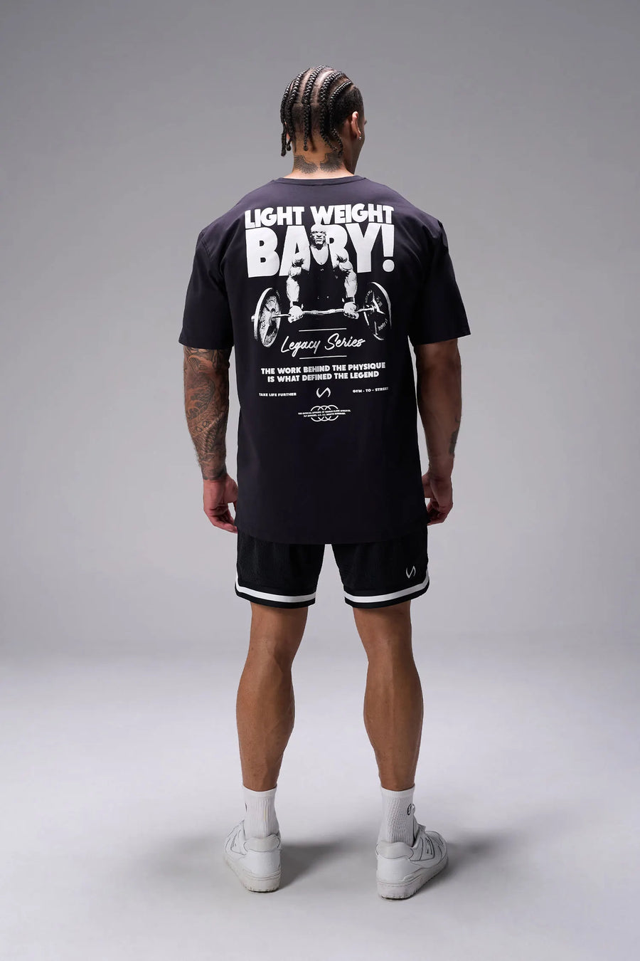 Black Ronnie Coleman “Light Weight Baby” Tee oversized bodybuilding graphic shirt featuring iconic Ronnie Coleman legacy artwork by TLF Apparel – back view