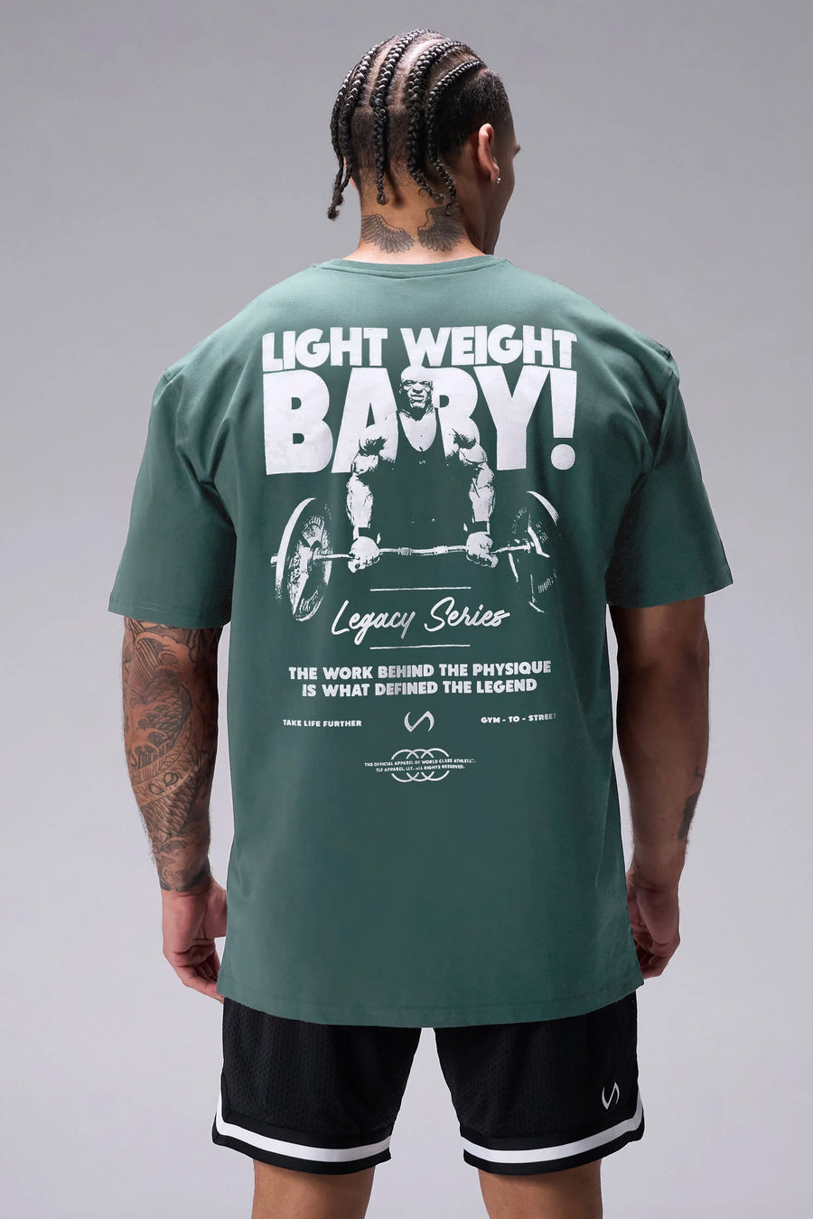 Dark Forest Ronnie Coleman “Light Weight Baby” Tee oversized bodybuilding graphic shirt featuring iconic Ronnie Coleman legacy artwork by TLF Apparel – back view