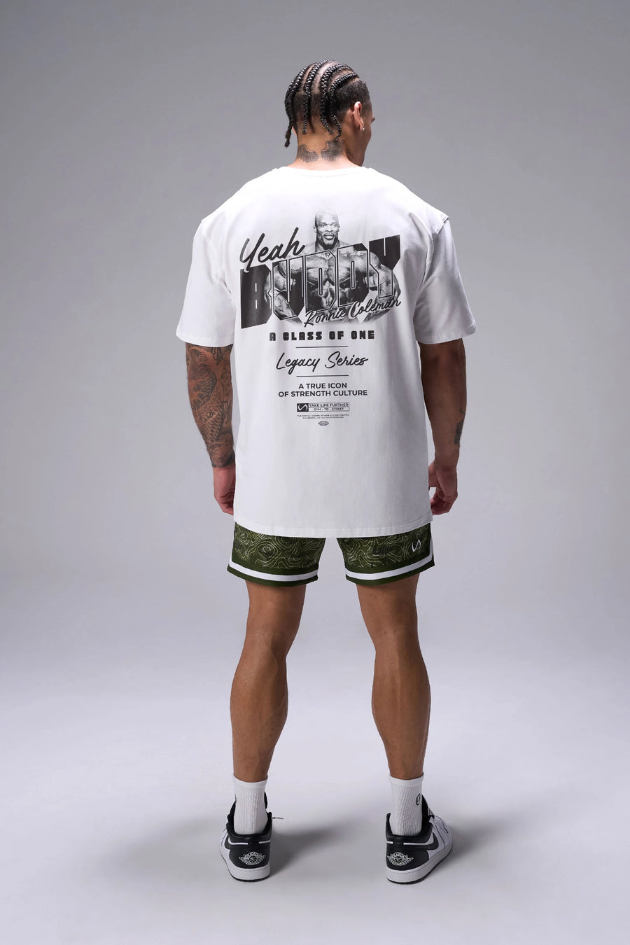 Black Ronnie Coleman “Yeah Buddy” Tee oversized bodybuilding graphic shirt featuring iconic Ronnie Coleman legacy artwork by TLF Apparel – back view