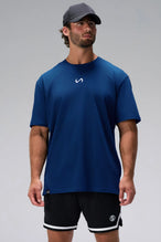 Blue Statement Cotton Luxe Oversized Tee with relaxed oversized comfort fit in soft stretch cotton by TLF Apparel – front view 