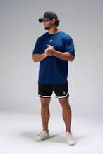 Blue Statement Cotton Luxe Oversized Tee showing oversized drape and gym-to-street fit by TLF Apparel – front view 