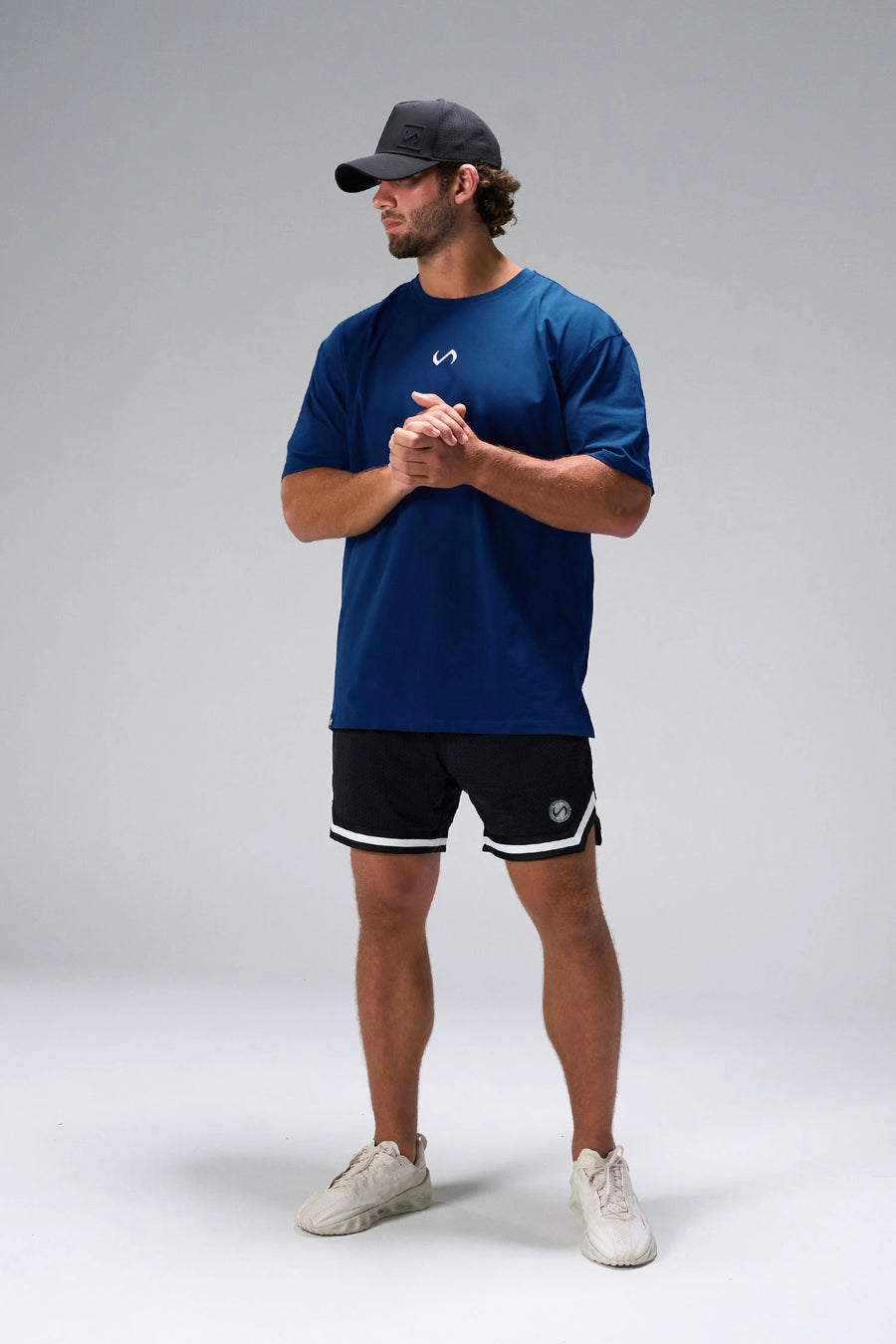 Blue Statement Cotton Luxe Oversized Tee showing oversized drape and gym-to-street fit by TLF Apparel – front view 