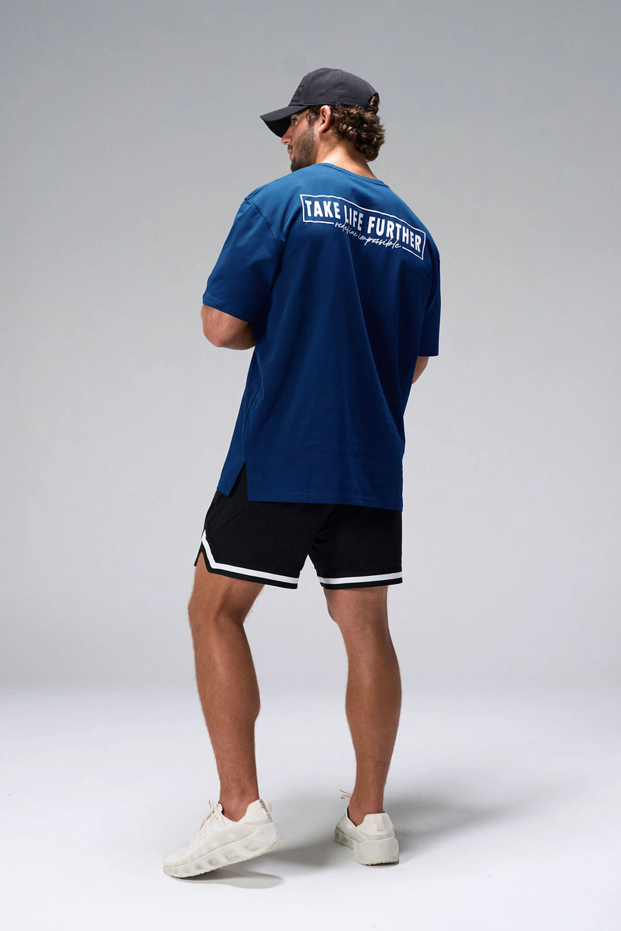 Blue Statement Cotton Luxe Oversized Tee showing relaxed oversized fit in 93% cotton 7% elastane by TLF Apparel – side view 