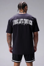 Black Sinister Cotton Luxe Oversized Tee showing Take Life Further back graphic and oversized fit by TLF Apparel – back view