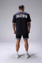 Black Sinister Cotton Luxe Oversized Tee with statement Take Life Further upper back graphic by TLF Apparel – back view 