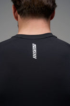 Black Men’s Micro Mesh Tee with a physique-enhancing fit, designed for gym training, HIIT workouts and running by TLF Apparel – back view 
