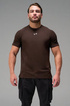Brown Men’s Micro Mesh Tee with a physique-enhancing fit, designed for gym training, HIIT workouts and running by TLF Apparel – front view 