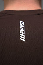 Brown Men’s Micro Mesh Tee with a physique-enhancing fit, designed for gym training, HIIT workouts and running by TLF Apparel – back detail view 