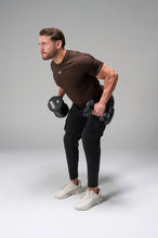 Brown Men’s Micro Mesh Tee with a physique-enhancing fit, designed for gym training, HIIT workouts and running by TLF Apparel – front view 