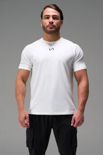 White Men’s Micro Mesh Tee with a physique-enhancing fit, designed for gym training, HIIT workouts and running by TLF Apparel – front view 