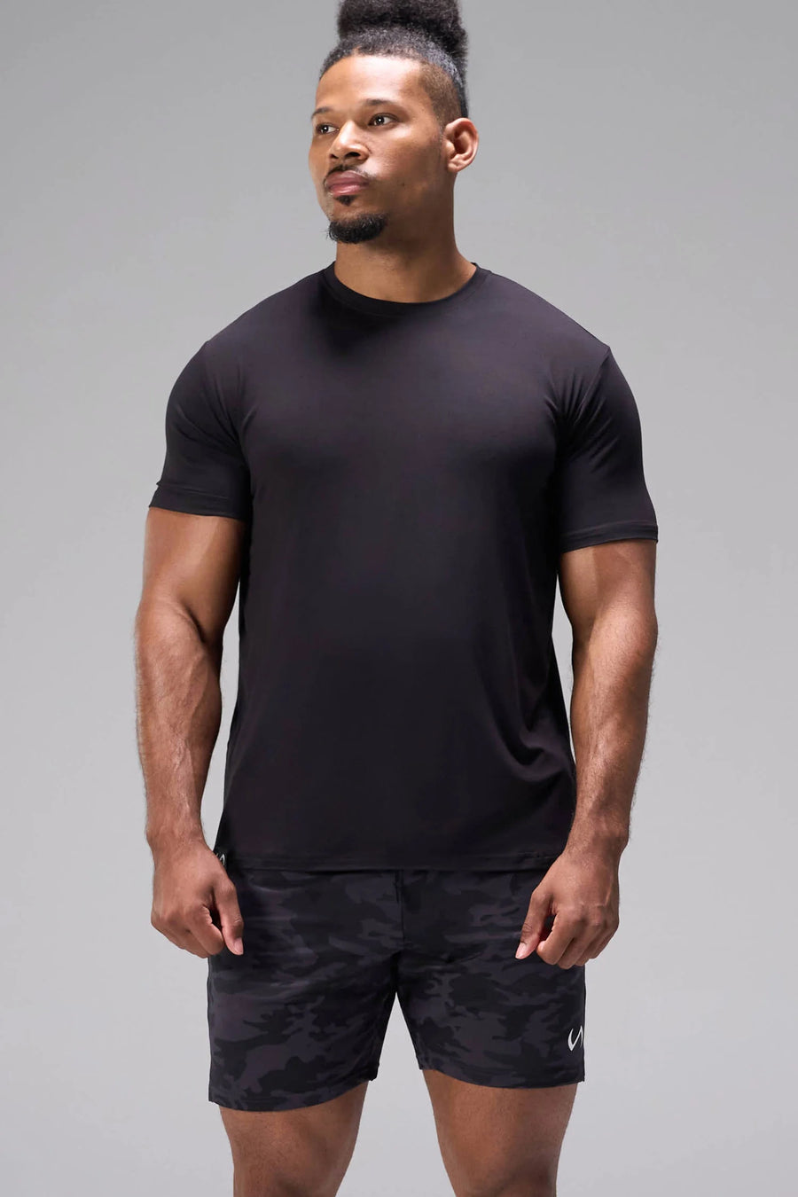 Black Bamboo Crew Neck Essential Tee made with breathable Bamboo Tech DNA™ fabric and relaxed performance fit for training and everyday wear by TLF Apparel – front view