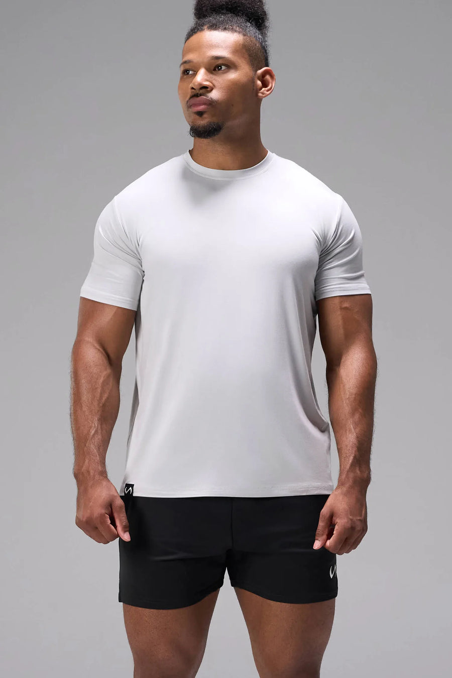 Gray Bamboo Crew Neck Essential Tee made with breathable Bamboo Tech DNA™ fabric and relaxed performance fit for training and everyday wear by TLF Apparel – front view