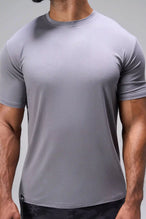 Gray Bamboo Crew Neck Essential Tee showing ultra soft bamboo fabric texture and silicone icon label detail by TLF Apparel – detail view