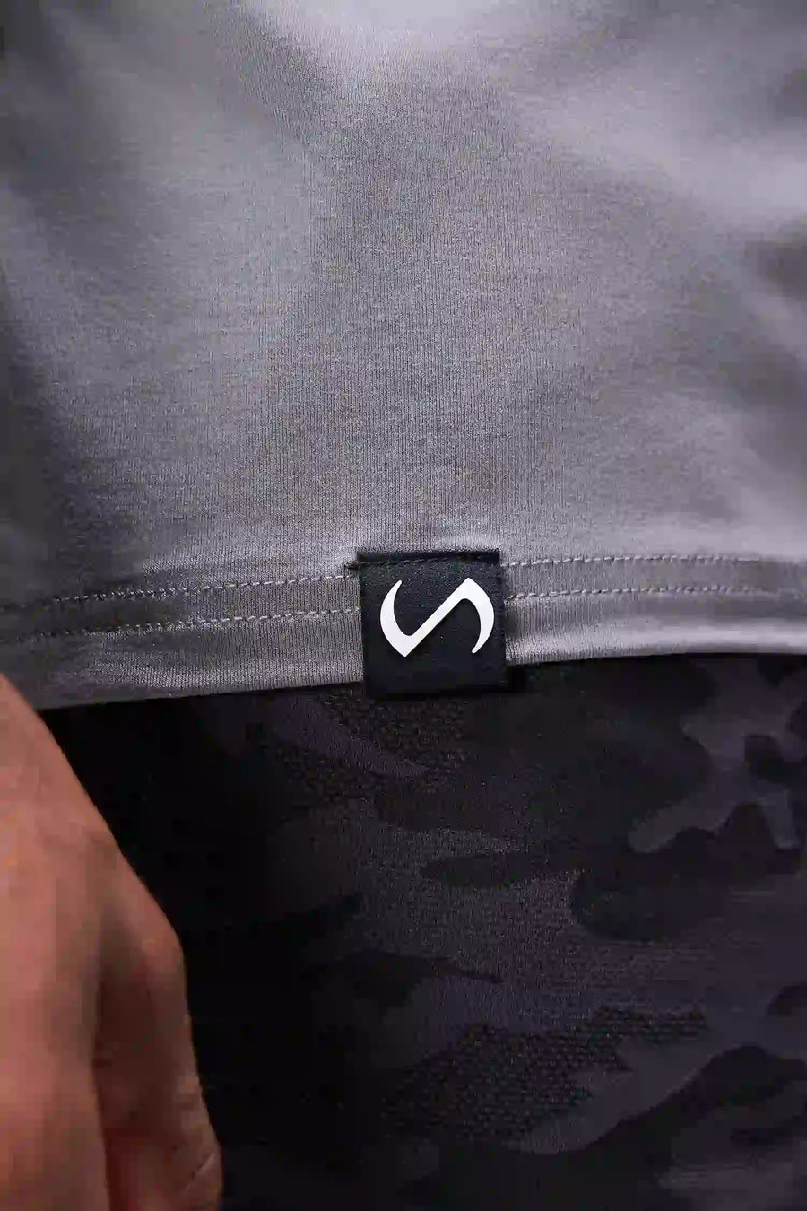 Gray Bamboo Crew Neck Essential Tee showing ultra soft bamboo fabric texture and silicone icon label detail by TLF Apparel – detail view