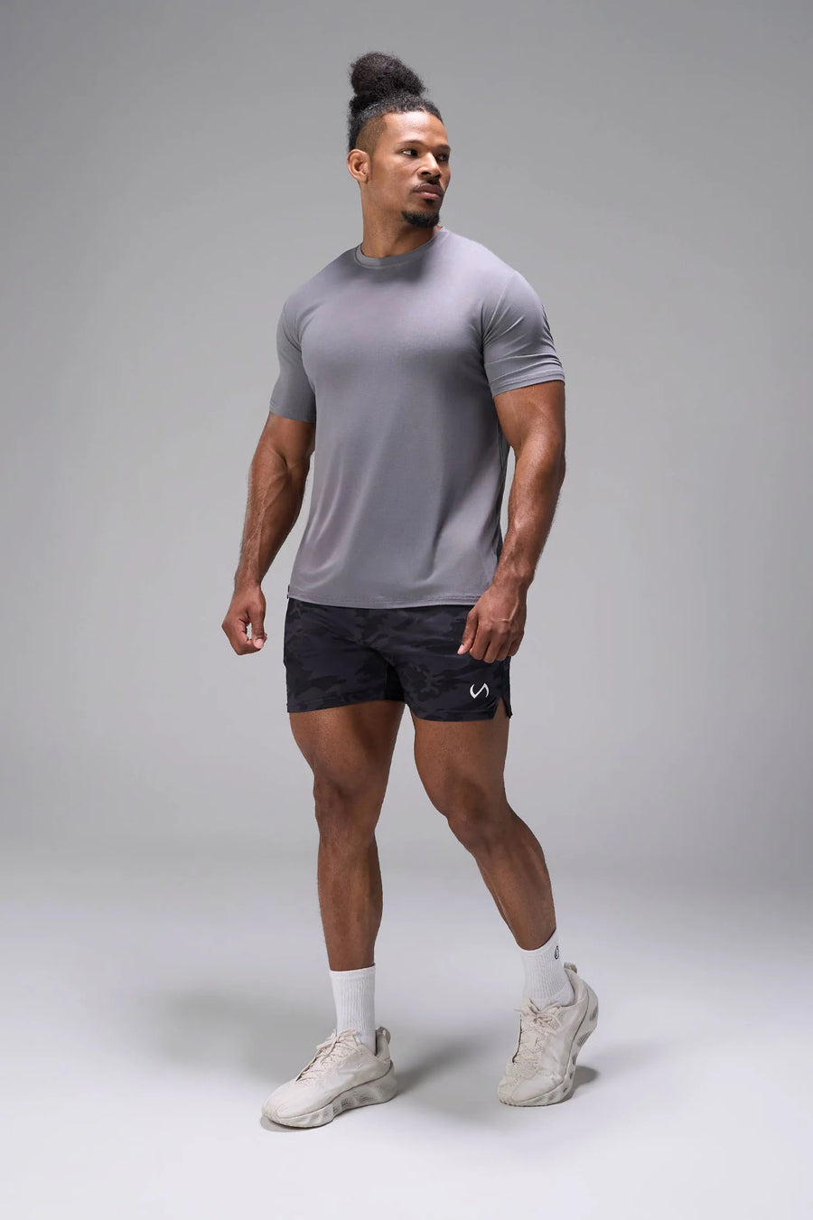 Gray Bamboo Crew Neck Essential Tee showing relaxed side silhouette and breathable bamboo performance fabric by TLF Apparel – side view
