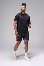 Black Bamboo V Neck Essential Tee showing relaxed side silhouette and breathable bamboo performance fabric by TLF Apparel – side view